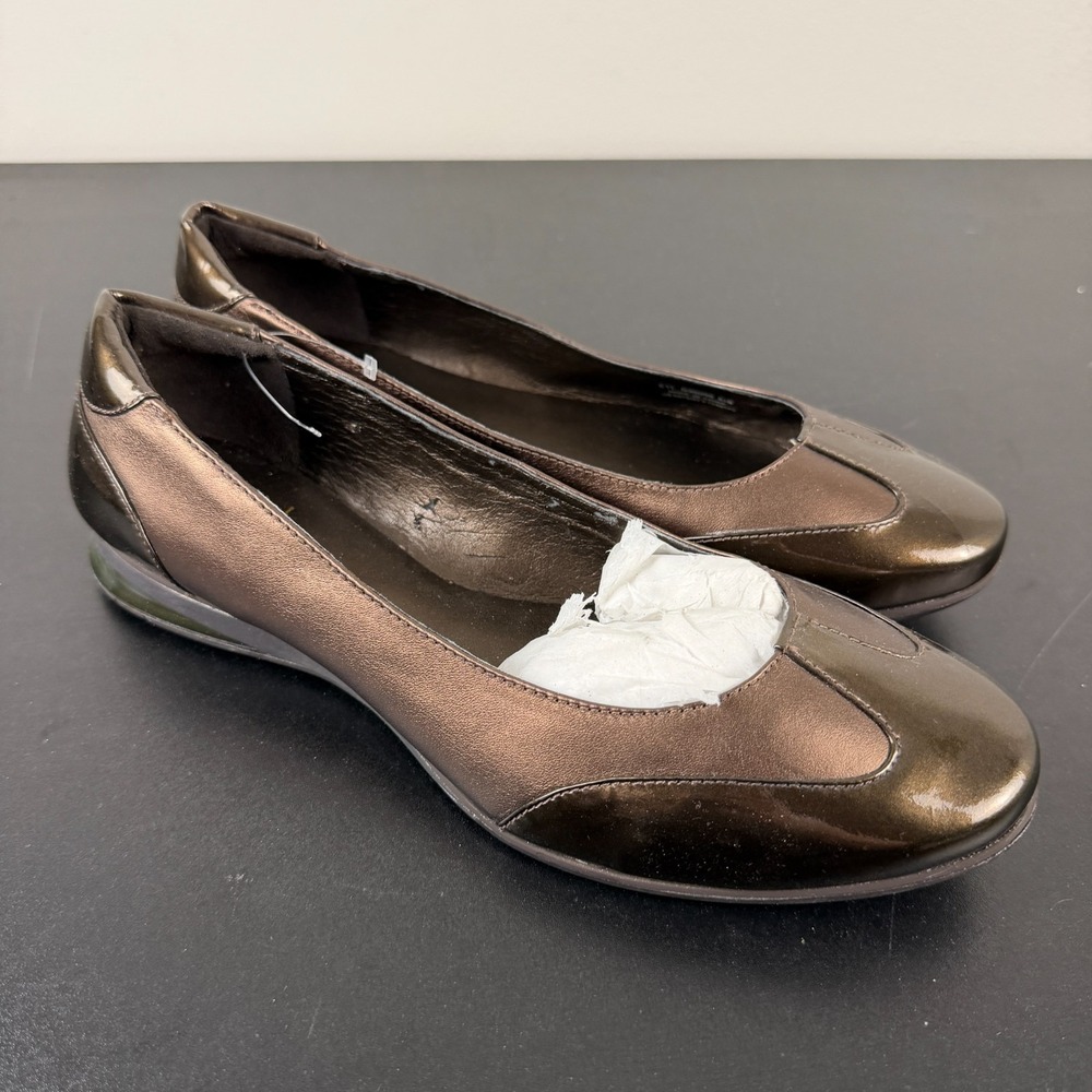 Cole Haan Ballet Flats Women 8.5B Bronze Metallic Leather Cap Toe Slip-On Casual
